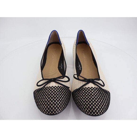 Rothy's Coco The Ballet Flat Cream Black Woven Bow Tie Flats Size 13 - Picture 3 of 12